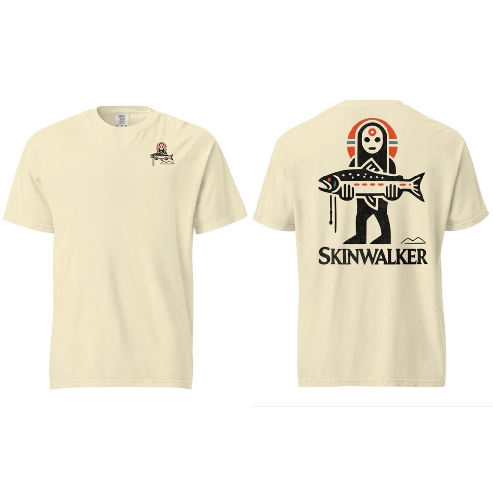 Comfort Colors Cream Short-Sleeve Tee with Skinwalker Fish Graphic. Size 2XL